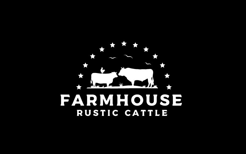 Retro Vintage Livestock Cattle Angus Beef Logo Template
