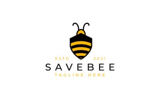 Security Shield With Bee Logo Design Vector Template