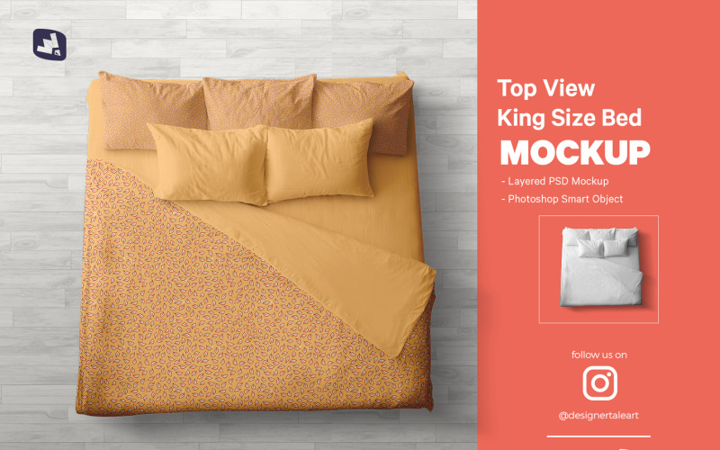 Top View King Size Bed Mockup Product Mockup
