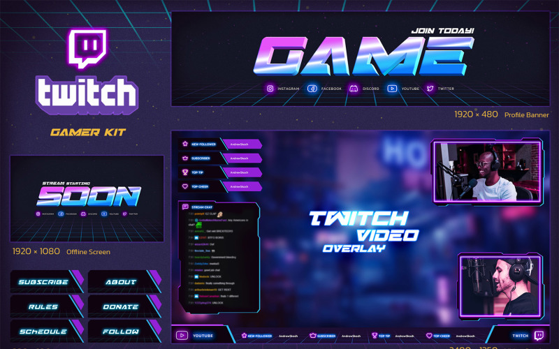 Twitch Gamer Podcast Overlay Social Media