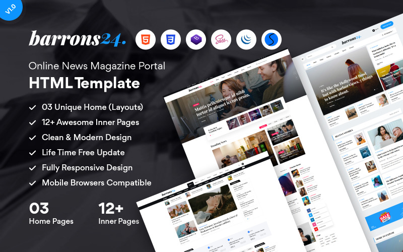 Barrons24 - News & Magazine HTML Template Website Template