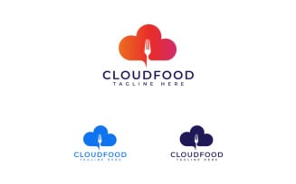 Cloud Computing With Fork For Food Restaurant Logo Template