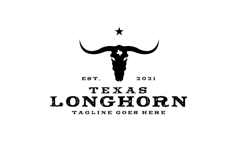 Texas Longhorn Logo, Country Western Bull Cattle Vintage Retro Logo Design Logo Template