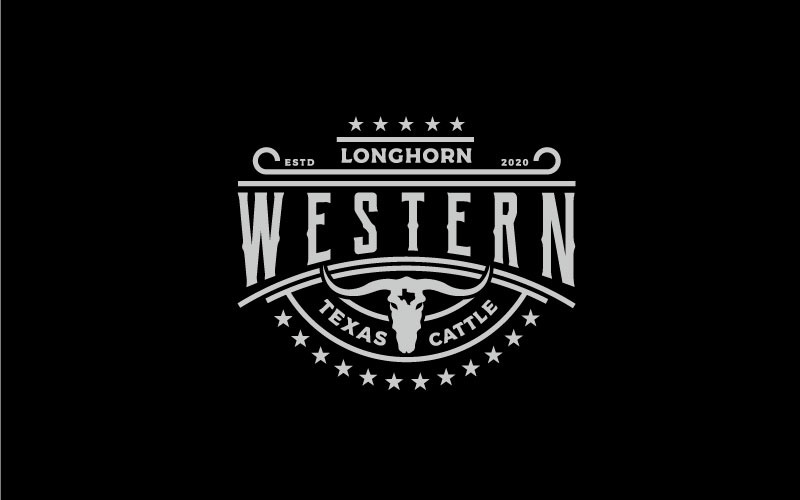 Texas Longhorn Logo, Western Bull Cattle Vintage Retro Logo Logo Template