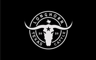 Texas Longhorn, Western Bull Cattle Vintage Retro Label Logo