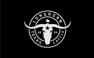 Texas Longhorn, Western Bull Cattle Vintage Retro Label Logo