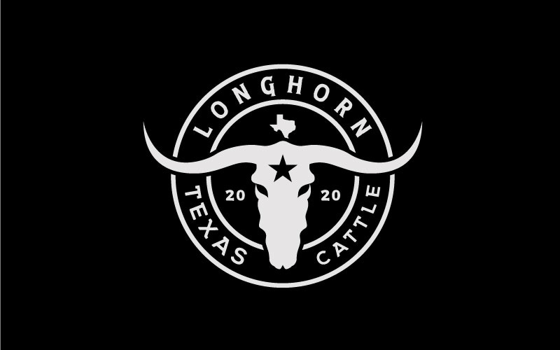 Texas Longhorn, Western Bull Cattle Vintage Retro Label Logo Logo Template