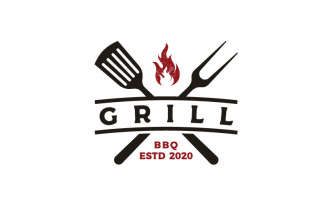 Vintage Grill Barbeque Barbecue BBQ Logo Design