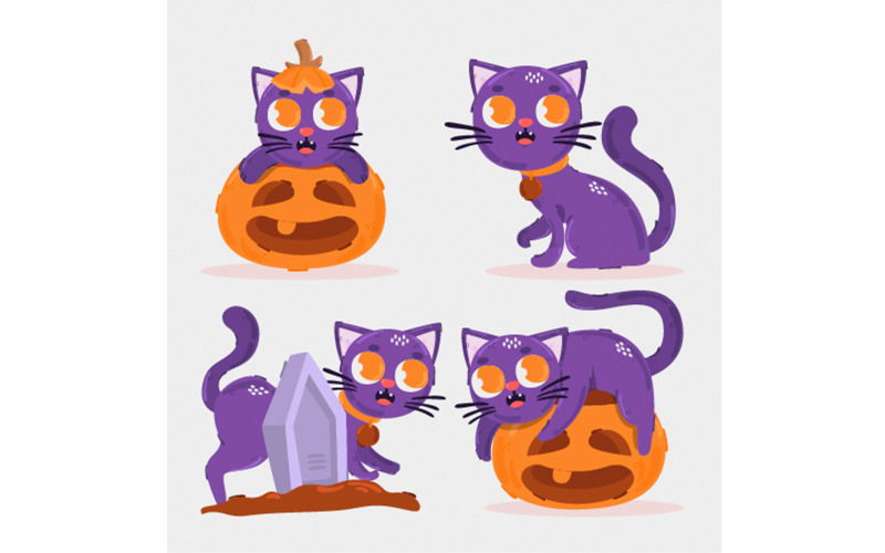 Halloween Cats Character Collection Illustration