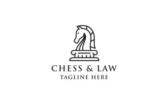 Line Art Knight Horse Chess And Law Logo Design Template
