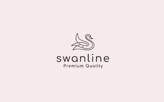 Retro Line Art Swan Logo Design Vector Template