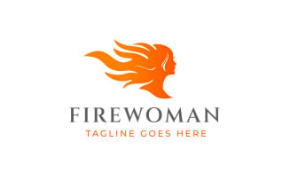 Woman Head With Fire Flame Logo Design Template