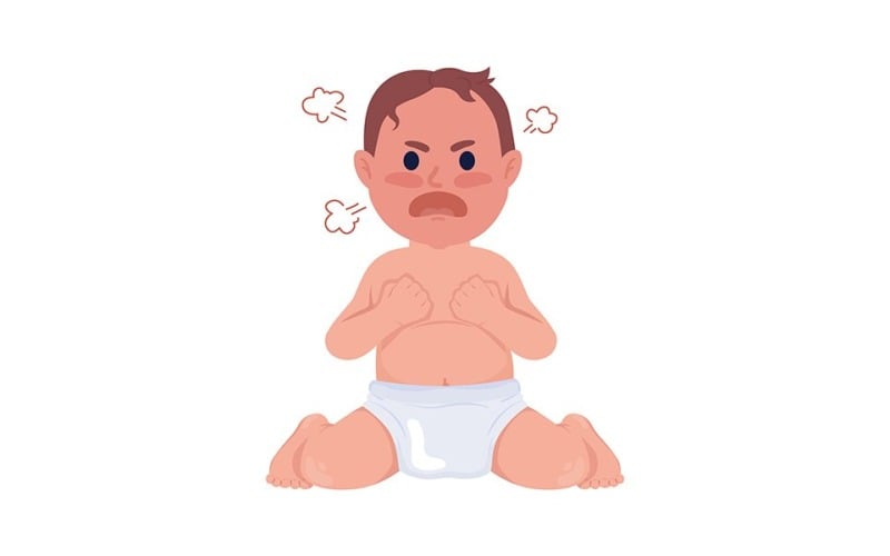 Angry baby boy with red face semi flat color vector character Illustration