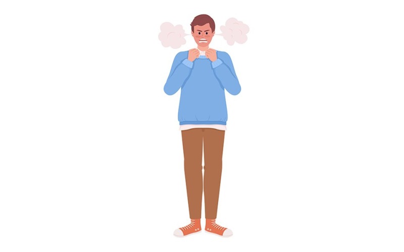 Angry nervous man holding fists semi flat color vector character Illustration