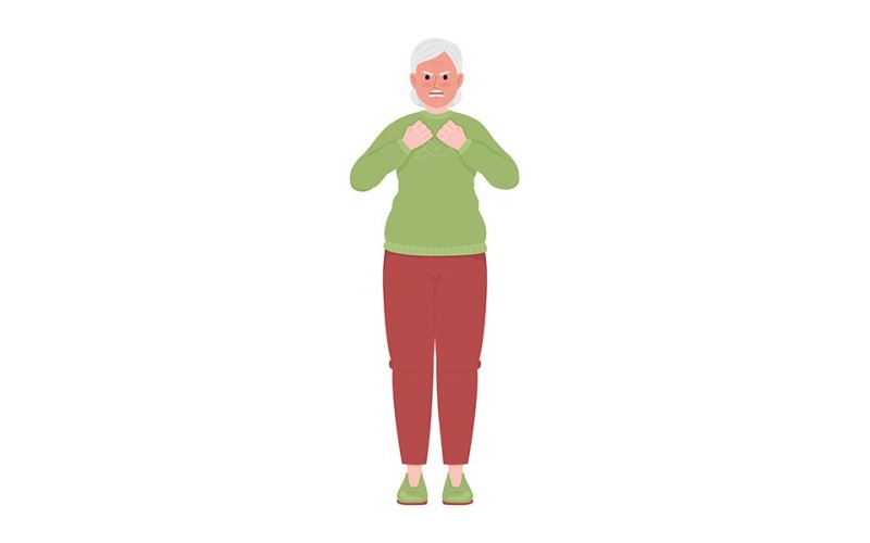 Angry old woman with red face semi flat color vector character Illustration