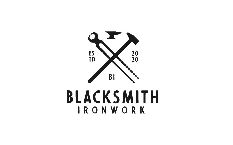 Crossed Hammer And Pliers For Blacksmith / Forge / Foundry Logo Design Template Logo Template