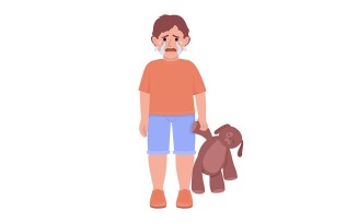 Crying little boy with toy semi flat color vector character