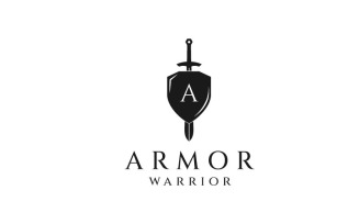 Knight Shield Armor Sword With Initial Letter A Logo Design Template