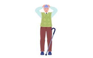 Old man with panic attack semi flat color vector character