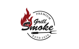 Vintage BBQ Grill, Barbecue, Barbeque Label Stamp Logo Design