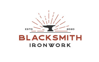 Vintage Retro Hipster Blacksmith Iron Anvil Foundry Logo Design Template