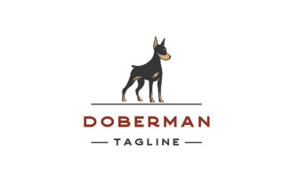 Vintage Retro Silhouette Standing Doberman Dog Logo Design Template