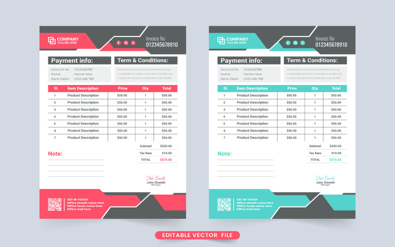 Invoice template and payment agreement Corporate Identity