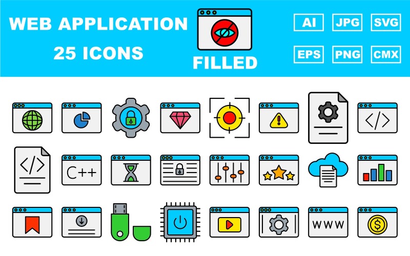 25 Premium Web and Application Filled Icon Pack Icon Set