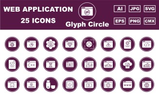 25 Premium Web and Application Glyph Circle Icon Pack