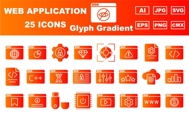 25 Premium Web and Application Glyph Gradient Icon Pack Icon Set