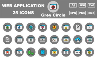 25 Premium Web and Application Grey Circle Icon Pack