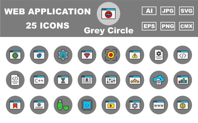25 Premium Web and Application Grey Circle Icon Pack Icon Set