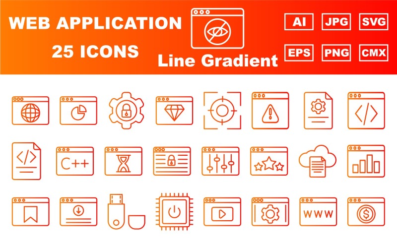 25 Premium Web and Application Line Gradient Icon Pack Icon Set