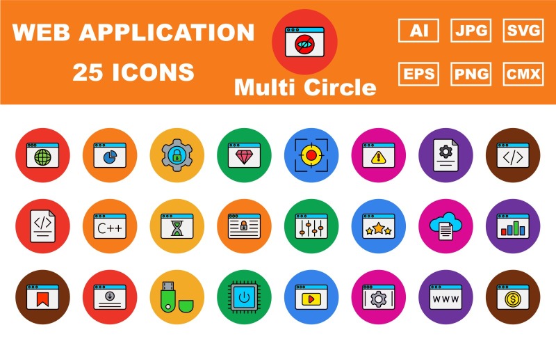 25 Premium Web and Application Multi Circle Icon Pack Icon Set