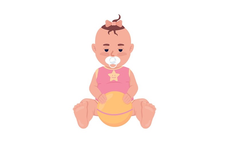 Upset baby girl with ball semi flat color vector character Illustration