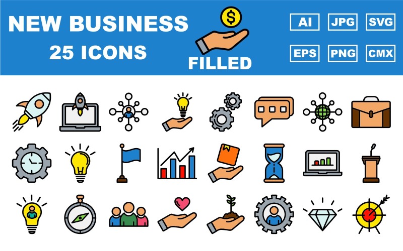 25 Premium New Business Filled Icon Pack Icon Set