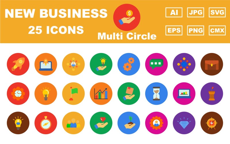 25 Premium New Business Flat Multi Circle Icon Pack Icon Set