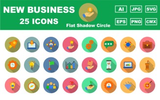 25 Premium New Business Flat Shadow Circle Icon Pack