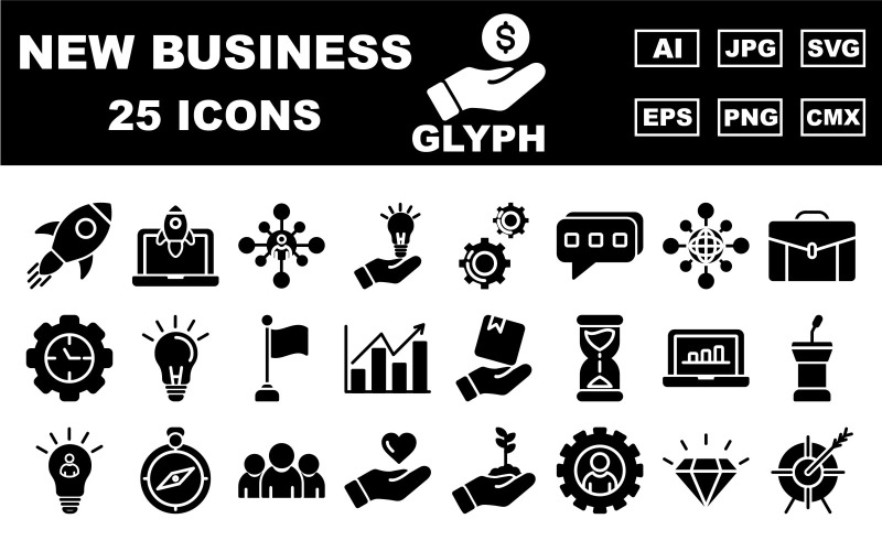 25 Premium New Business Glyph Icon Pack Icon Set