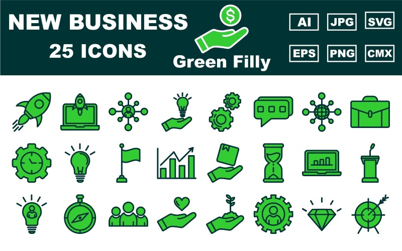 25 Premium New Business Green Filly Icon Pack Icon Set