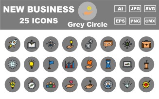 25 Premium New Business Grey Circle Icon Pack