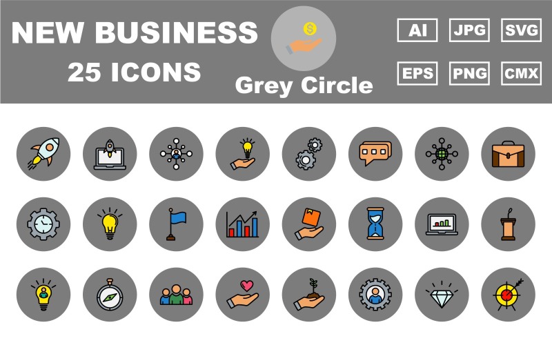 25 Premium New Business Grey Circle Icon Pack Icon Set