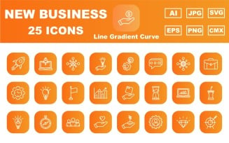 25 Premium New Business Line Gradient Curve Icon Pack