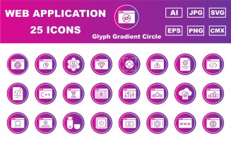 25 Premium Web and Application Glyph Gradient Circle Icon Pack