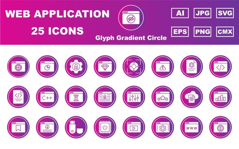 25 Premium Web and Application Glyph Gradient Circle Icon Pack Icon Set