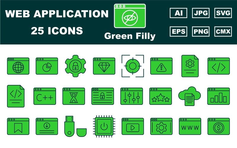 25 Premium Web and Application Green Filly Icon Pack Icon Set
