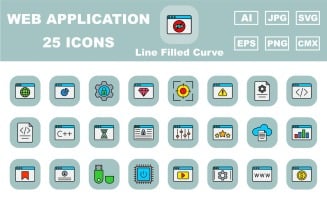 25 Premium Web and Application Line Filled Curve Icon Pack
