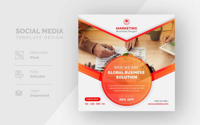 Global Business Solutions Branding Red Yellow Style Social Media Post Template