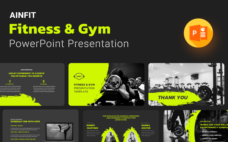 AINFIT Fitness & Gym Presentation Template PowerPoint Template