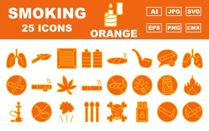 25 Premium Smoking Orange Icon Pack Icon Set